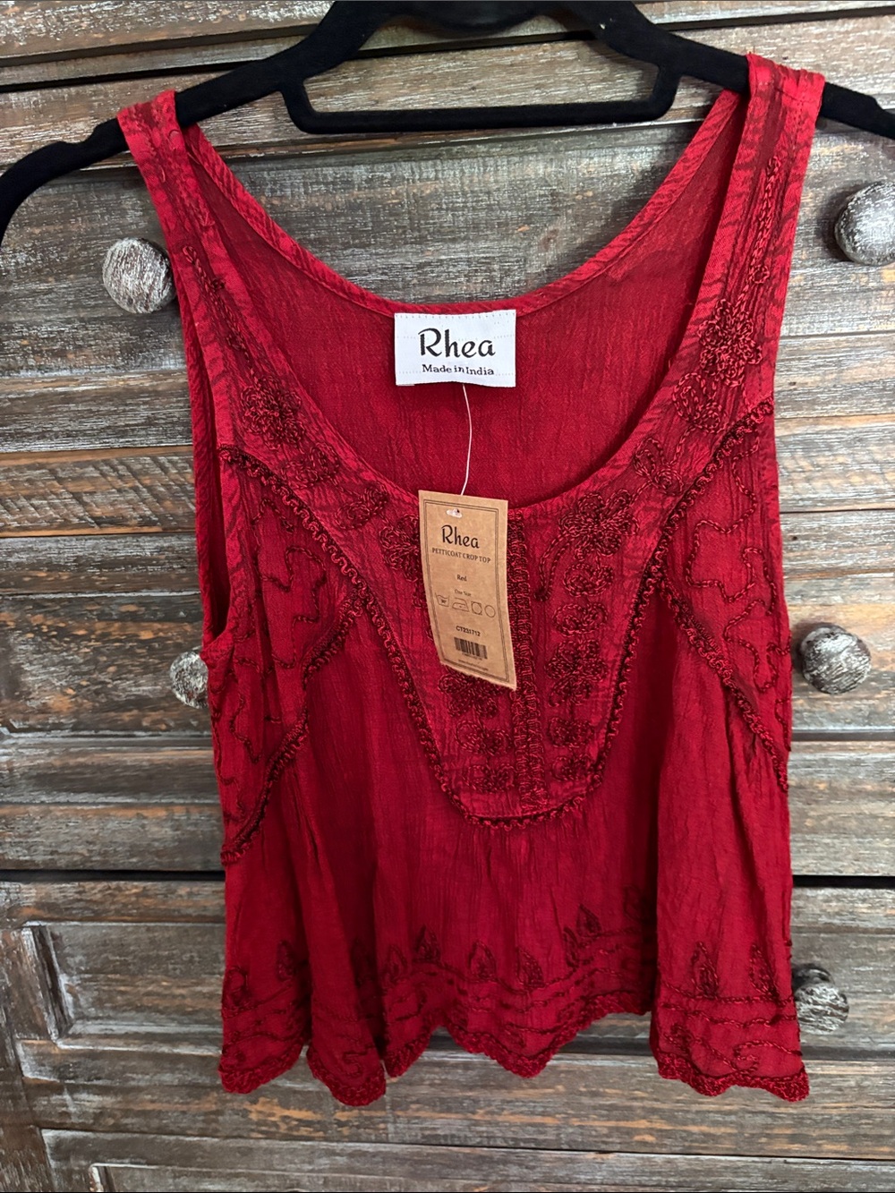 Red Embroidered Sleeveless Tank Top